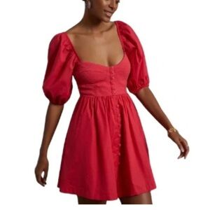 Anthropologie Red Puff-Sleeve Mini Dress
